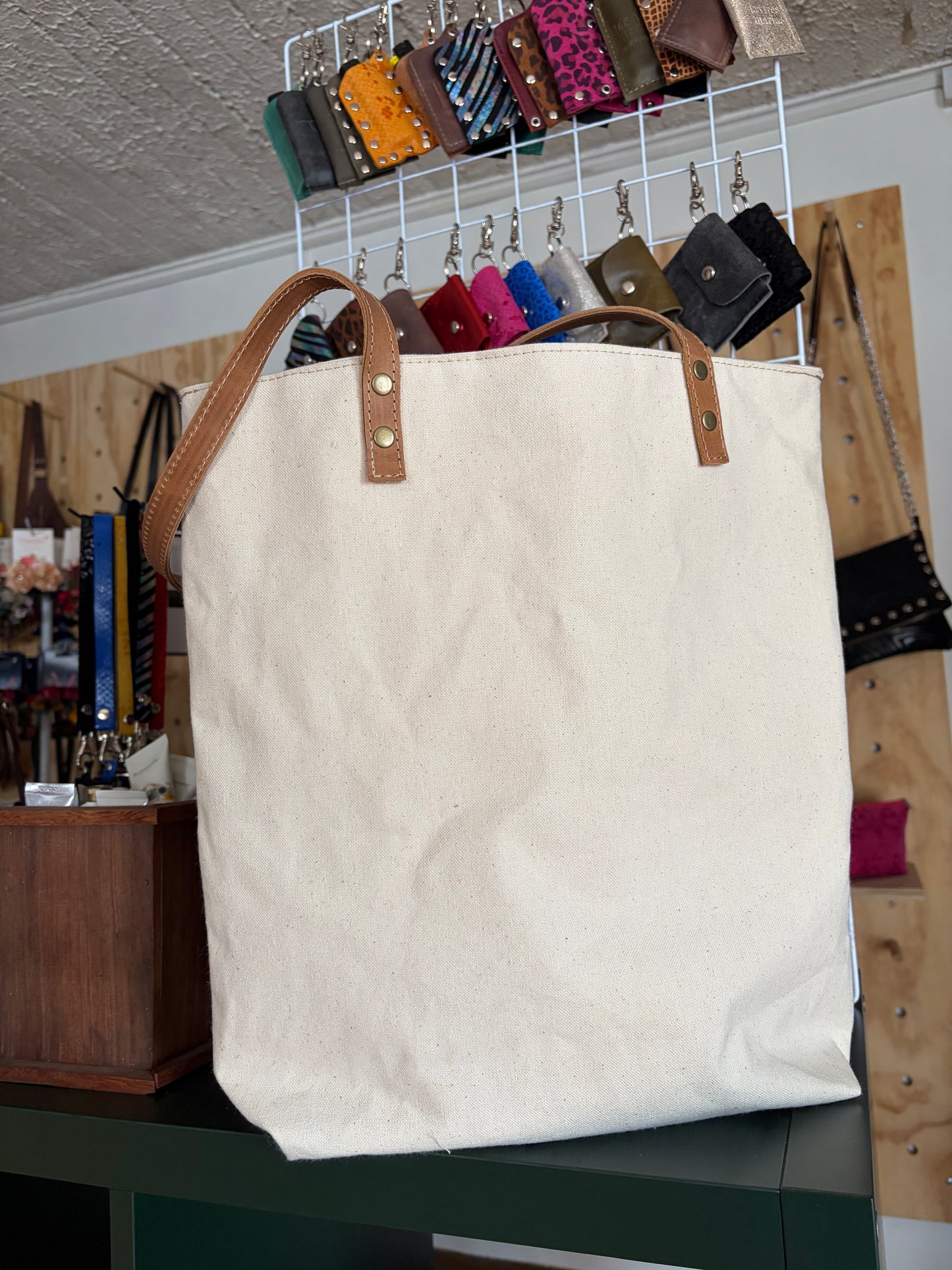 Totebag básico lona cruda y cuero