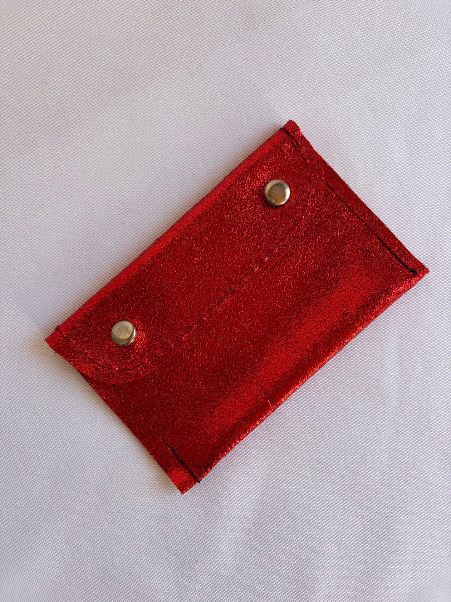 Tarjetero doble broche rojo metalico