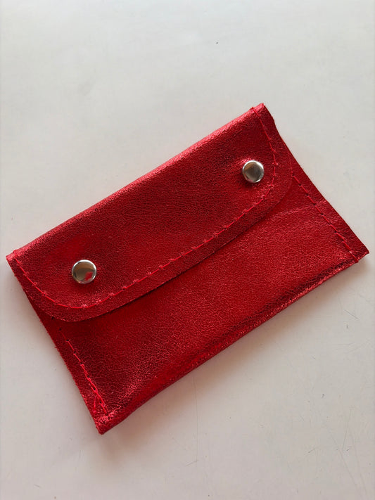 Tarjetero doble broche rojo brillante
