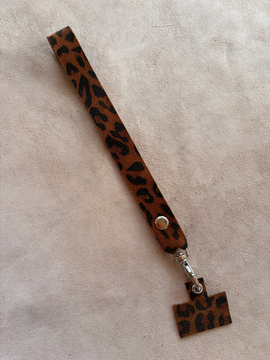 Lanyard de cuero Muñeca animal print avellana