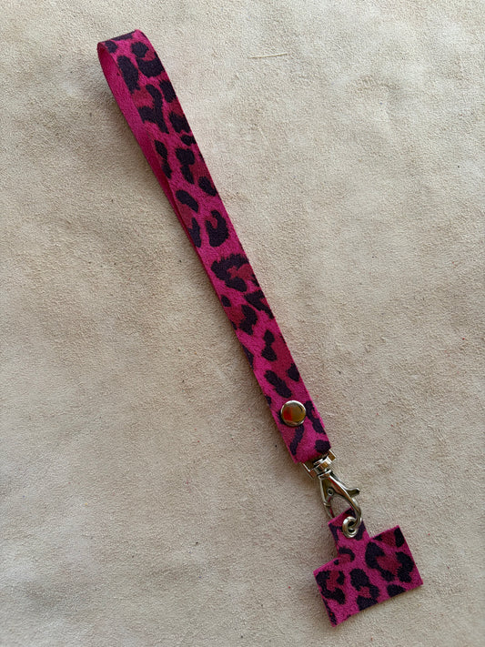 Lanyard de cuero Muñeca animal print fucsia