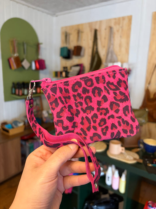Monedero cuero animal  print fucsia