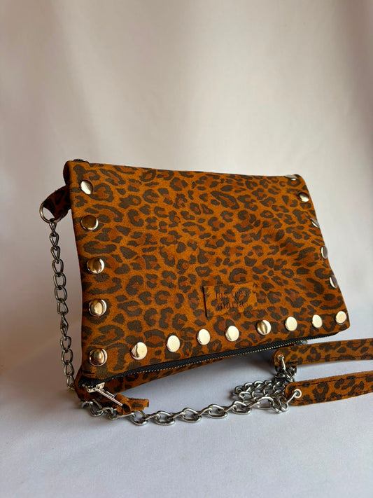 Bandolera Vicenta de cuero reno animal print Avellana